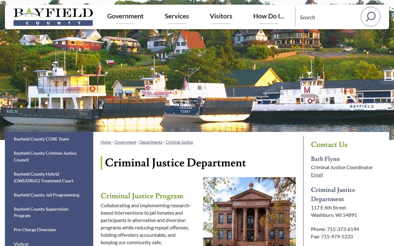 Bayfield County Jail population criminal justice programming page