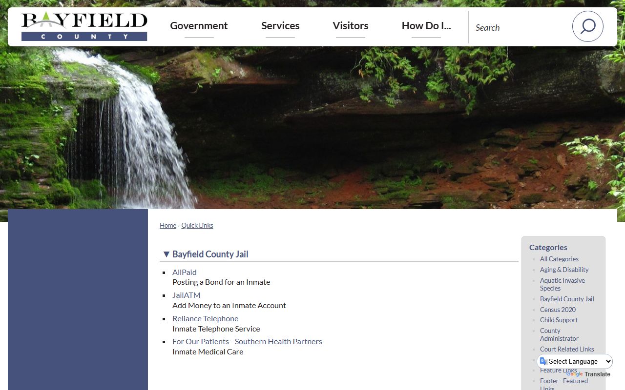 Bayfield County Jail inmate deposit bond phone provider quick links