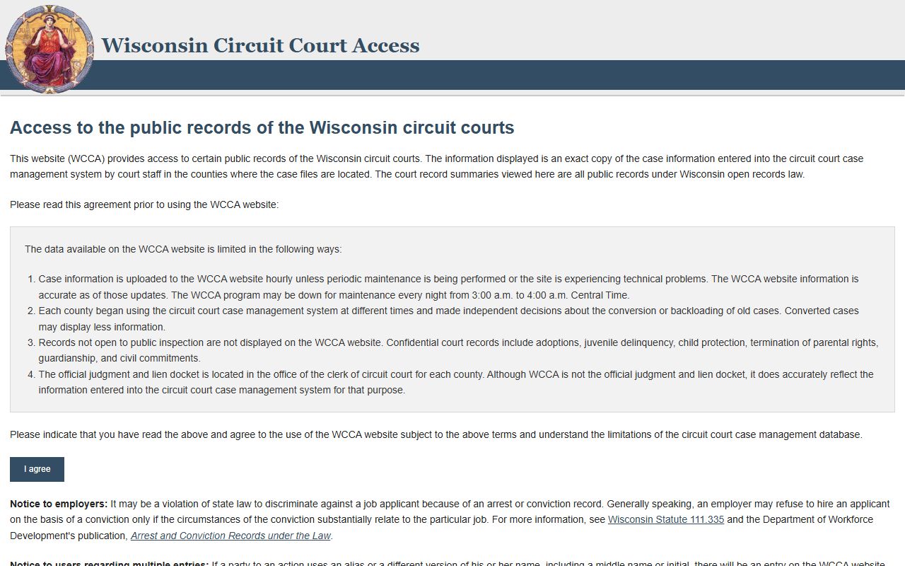 Bayfield County court records after jail arrest WCCA search portal